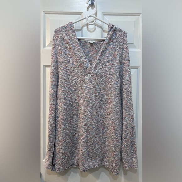 J. Jill Marled Knit Hooded Sweater Long Sleeve Pullover Multicolored Women Sz L - Picture 1 of 9